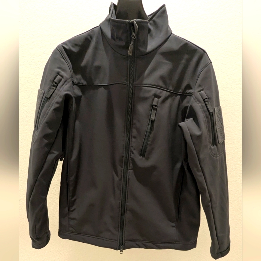 Gray Field Jacket with Reinforced Shoulders and High Collar